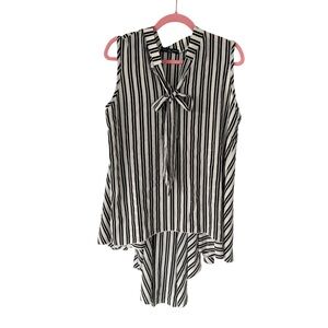 Kim & Cami Striped Sleeveless Tie Neck Blouse XL Black White Peplum Top